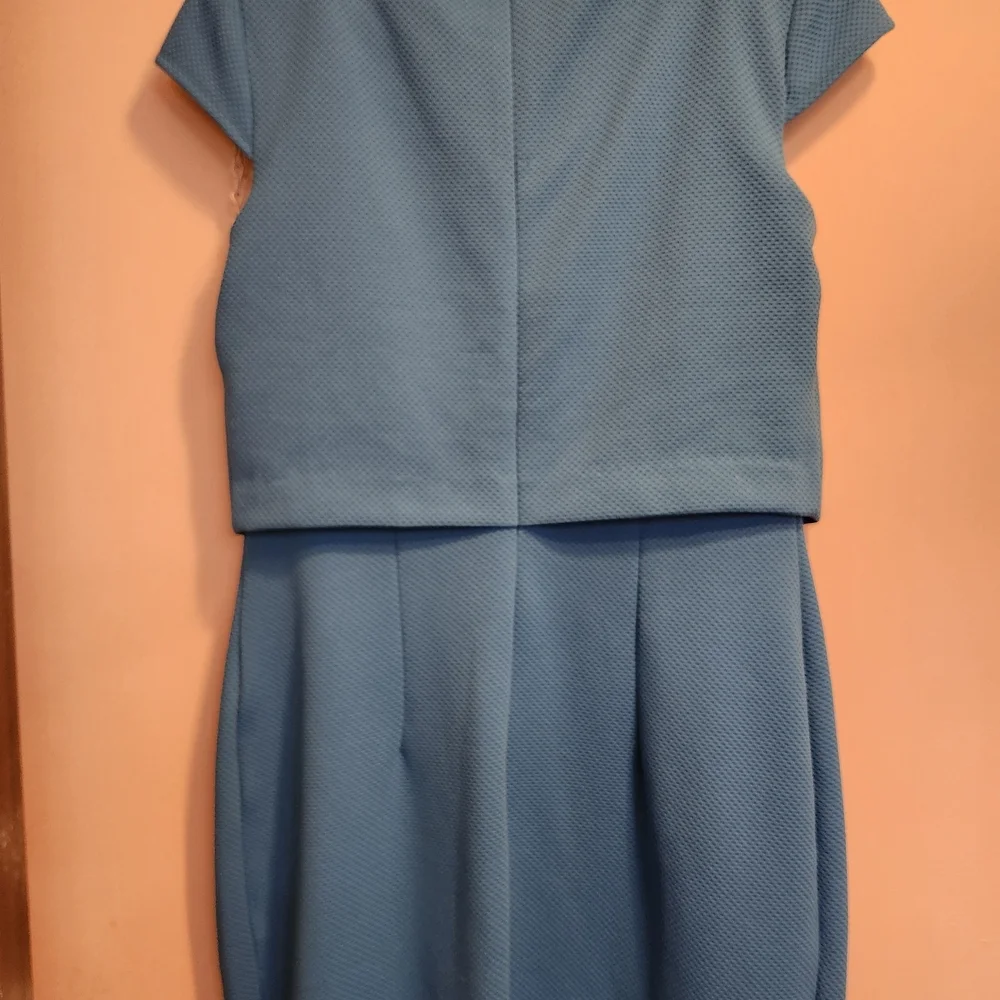 Madison Leigh Blue Midi Dress with Embellished Neckline - Picture 2 of 4